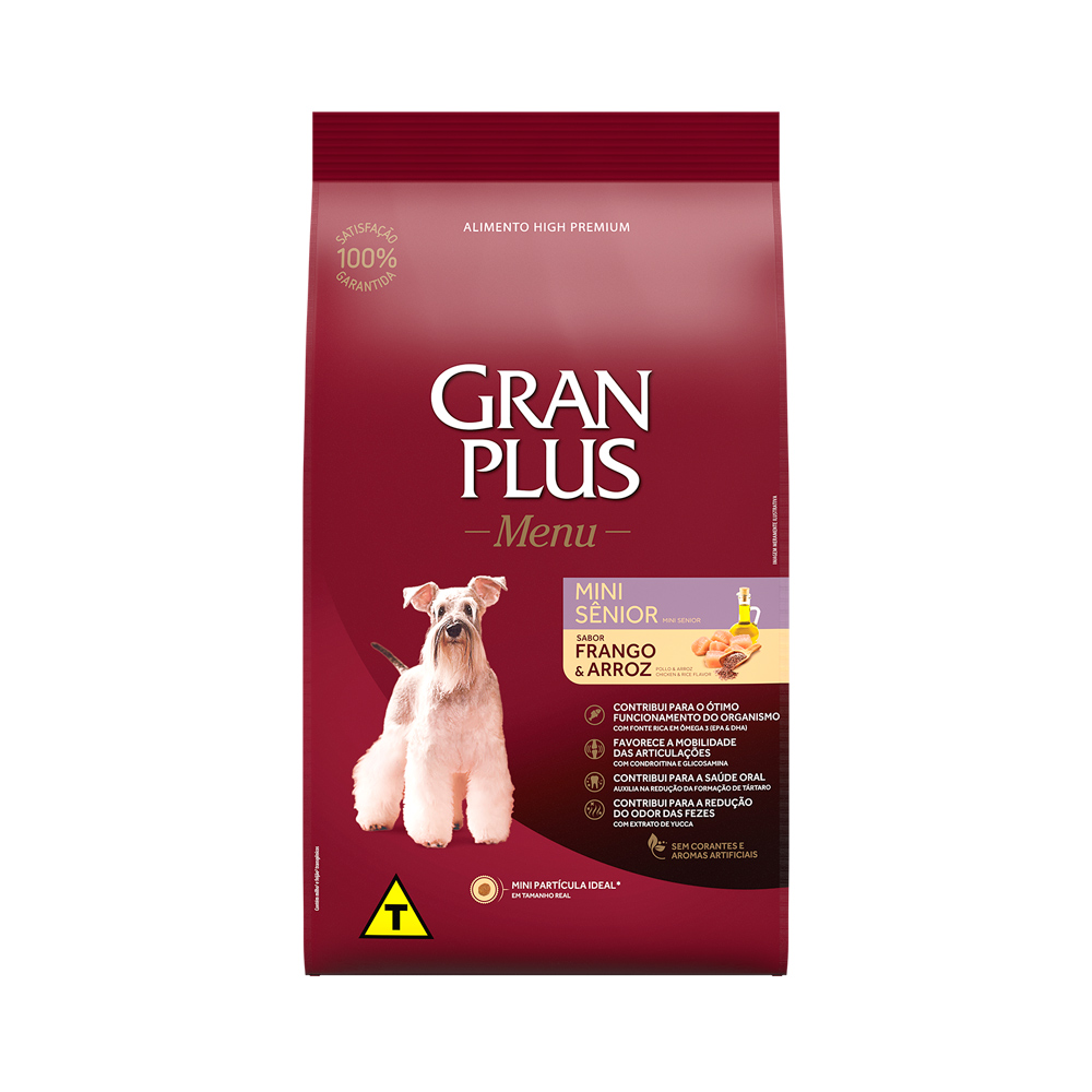 Ração GranPlus Menu Para Cães Sênior de Porte Mini Sabor Frango e Arroz 3KG
