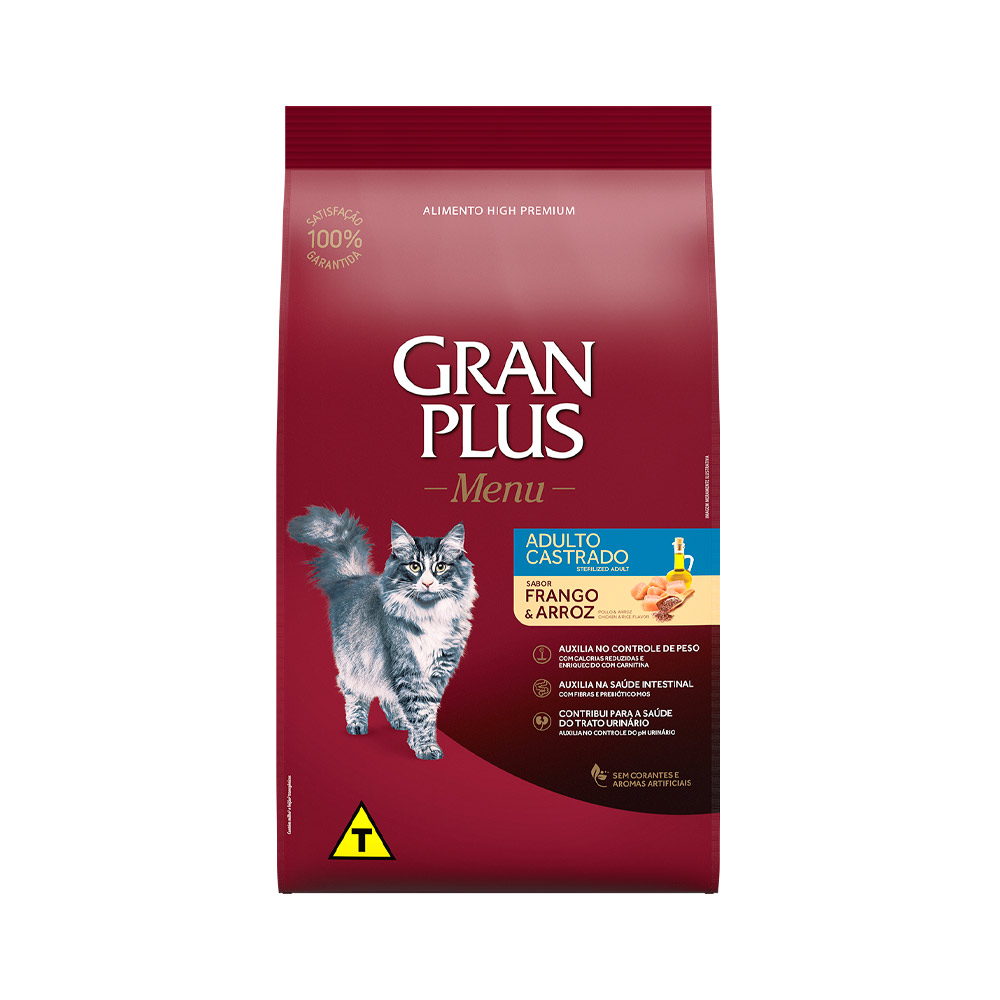 Ração GranPlus para Gatos Adultos Castrados Frango e Arroz 3KG