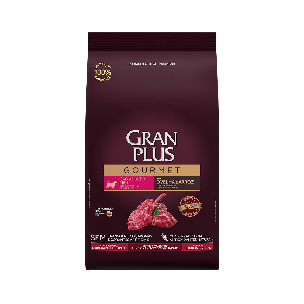 Ração GranPlus Gourmet para Cães Adultos de Porte Mini Sabor Ovelha e Arroz 15KG