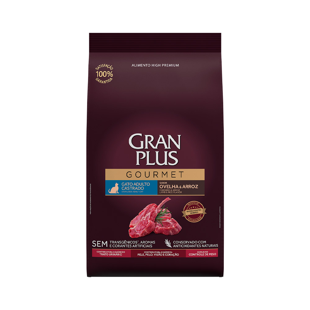 Ração GranPlus Gourmet para Gatos Castrados Sabor Ovelha e Arroz 1KG
