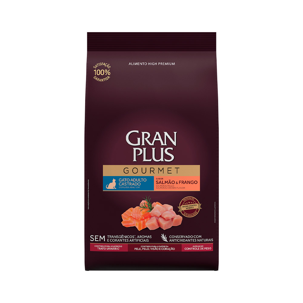 Ração GranPlus Gourmet para Gatos Castrados Sabor Salmão e Frango 1KG