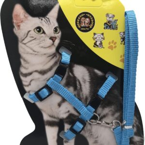 Conjunto peitoral com guia para gatos (cor azul)