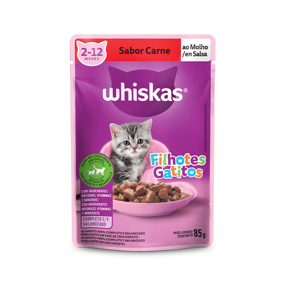 Whiskas Sachê para Gatos Filhotes Sabor Carne ao Molho - 85g