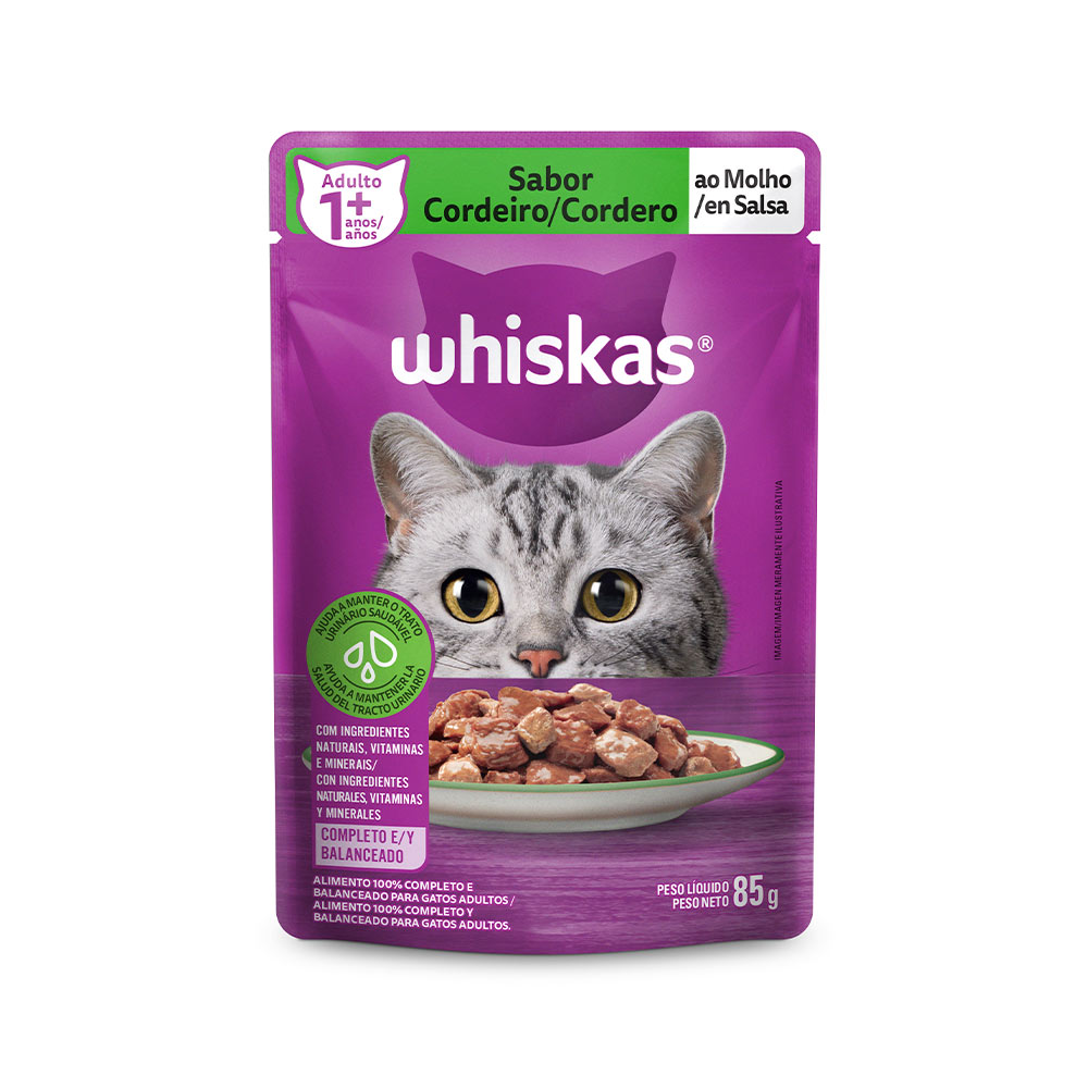 Sachê Whiskas para Gatos Adultos Sabor Cordeiro ao Molho - 85g