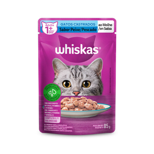 Sachê Whiskas Peixe ao Molho para Gatos Adultos Castrados 85 g