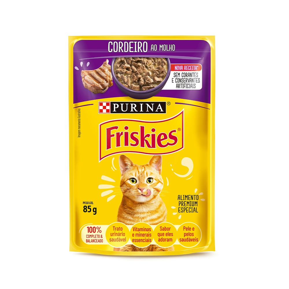 Sachê Friskies para Gatos Adultos Sabor Cordeiro ao Molho 85g