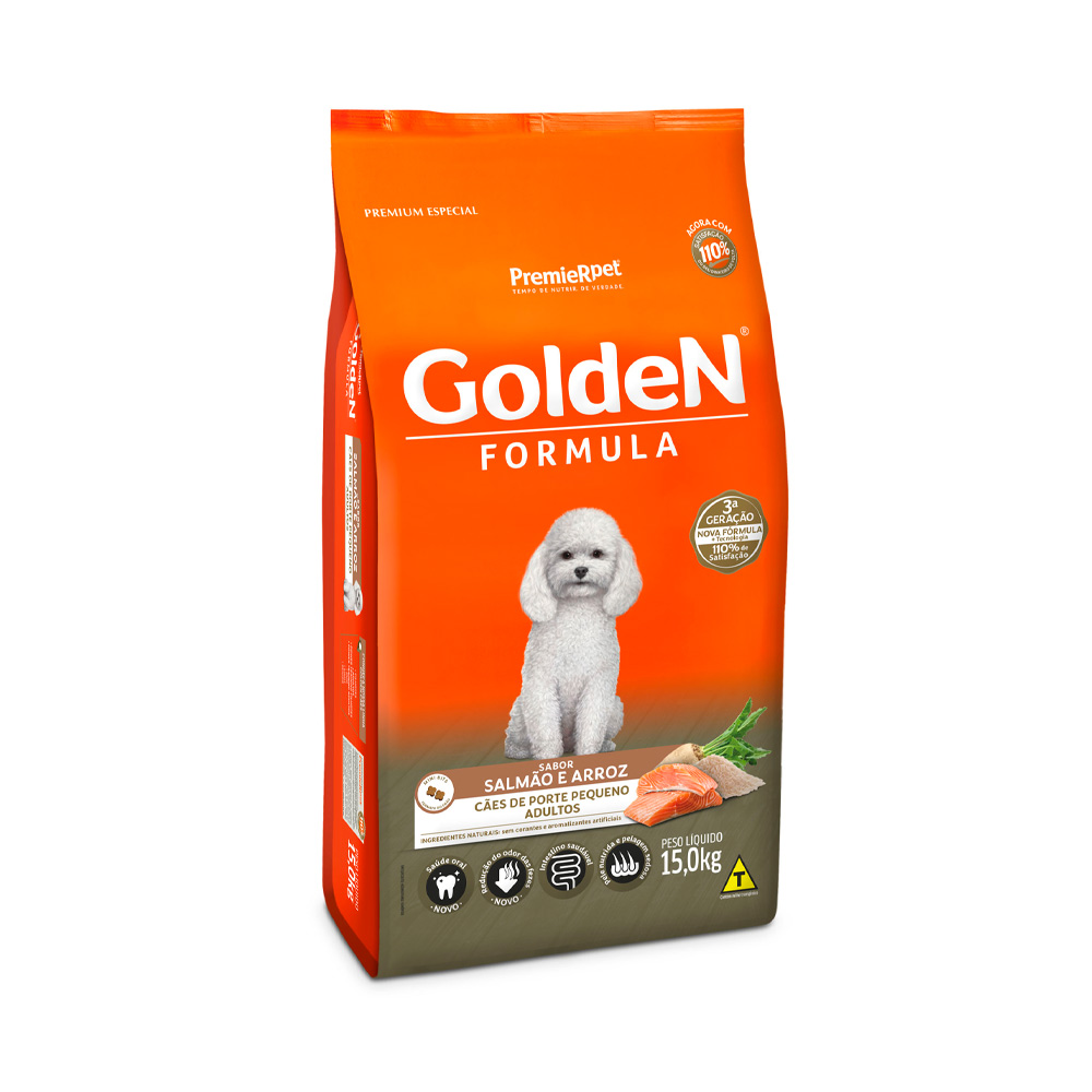 Ração Golden Fórmula Mini Bits para Cães Adultos de Porte Pequeno Sabor Salmão e Arroz 15KG