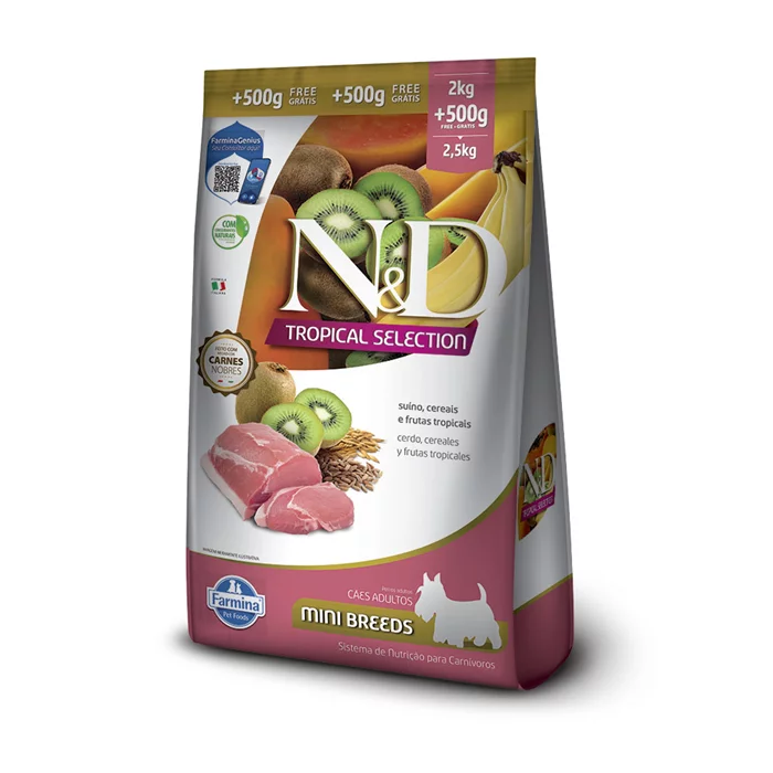 Ração Farmina N&D Tropical Selection para Cães Adultos de Porte Mini Sabor Suíno, Cereais e Frutas Tropicais 2kg + 500g Grátis