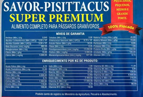 AL. PARA PASSAROS SAVOR - PSITTACUS - 5,000 KG - Imagem 3