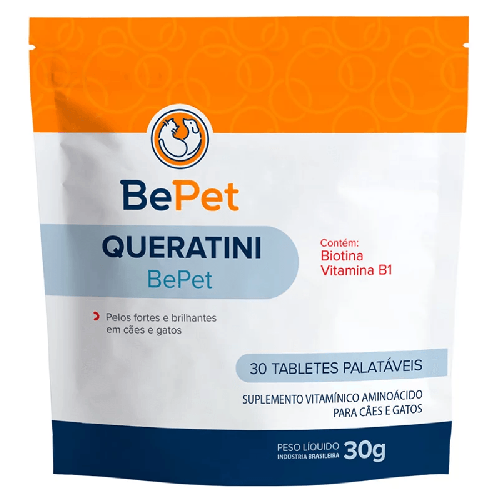 Suplemento BePet Queratini 30g - 30 Tabletes Palatáveis