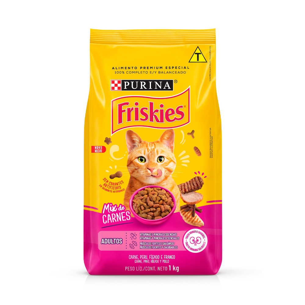 Ração Friskies Mix de Carne para Gatos Adultos Sabor Carne, Peru, Fígado e Frango 1kg