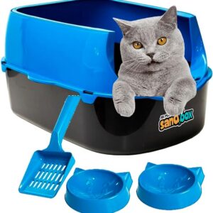 Kit Higiênico para Gatos Bandeja + Pá + Comedouros (Cores variadas)