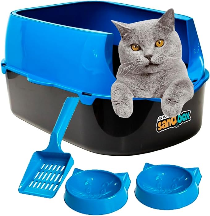 Kit Higiênico para Gatos Bandeja + Pá + Comedouros (Cores variadas)