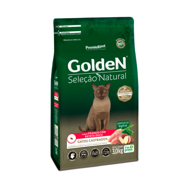 Ração Golden Seleção Natural para Gatos Castrados Sabor Frango com Batata Doce 3KG
