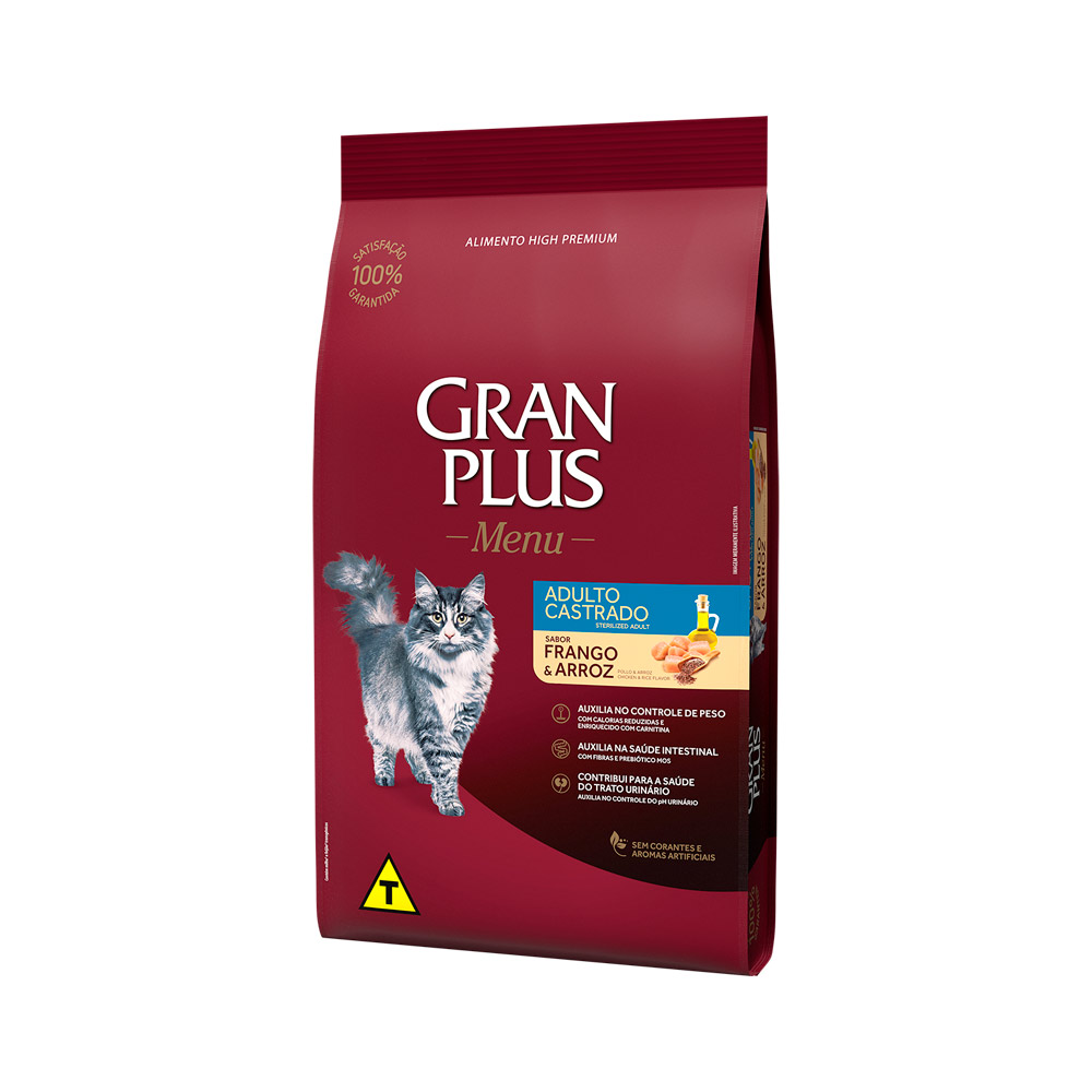 Ração GranPlus para Gatos Adultos Castrados Frango e Arroz 10.1KG