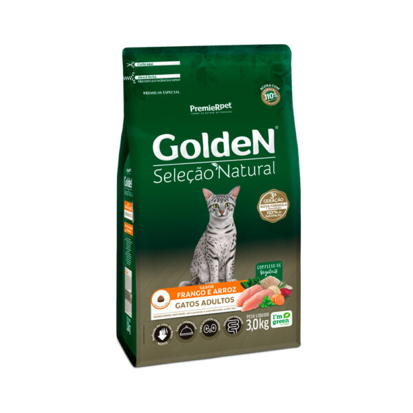 Ração Golden Seleção Natural para Gatos Adultos Sabor Frango e Arroz 3 KG