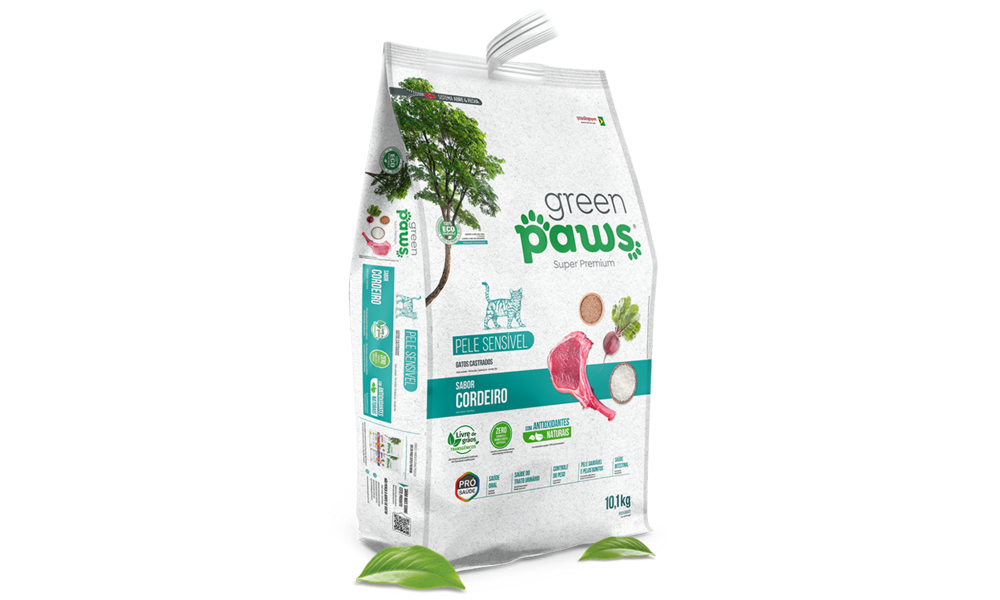 Ração Green Paws Gatos Castrados Pele Sensível Cordeiro 1,5KG