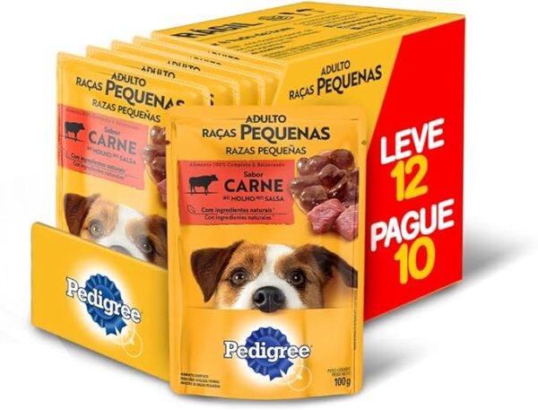 Caixa Sachê Pedigree Adulto Raças Pequenas Sabor Carne ao Molho Com 12 Unidades - 100g