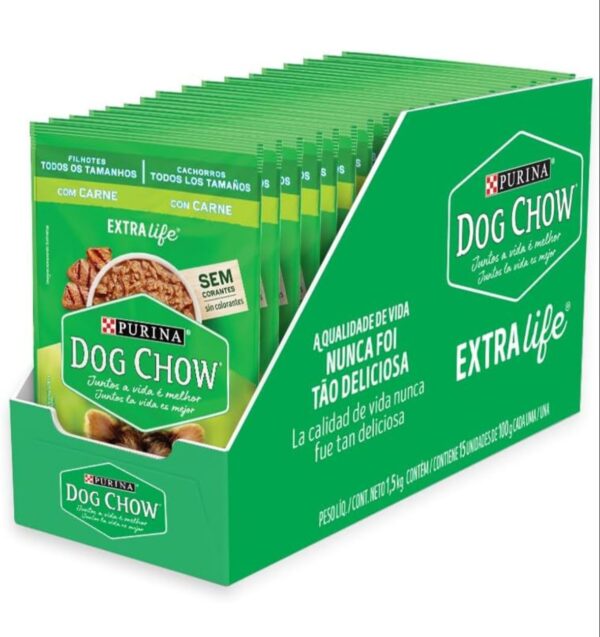 Caixa Dog Chow Cães Filhotes Sabor Carne - 15 unidades