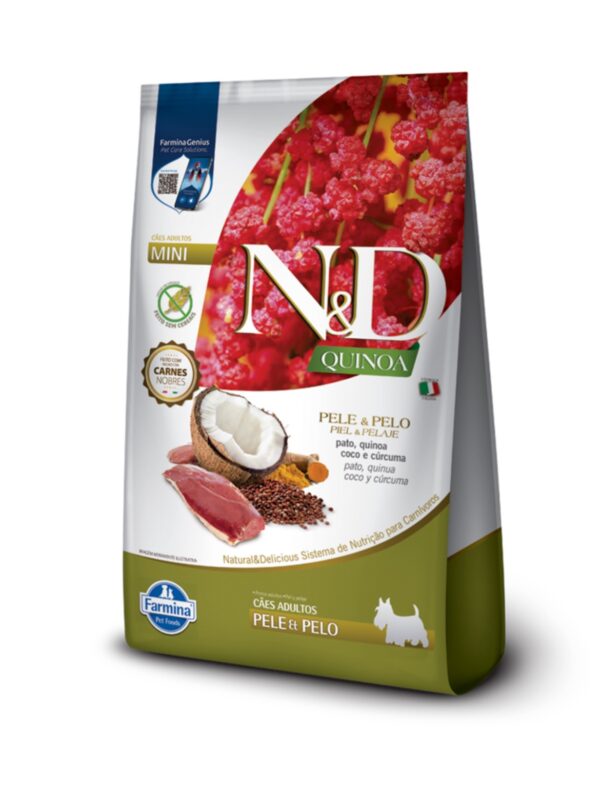 Ração N&D Quinoa Pele e Pelo para Cães Adultos de Porte Mini e Pequeno Sabor Pato, Quinoa, Coco e Cúrcuma 2,5KG