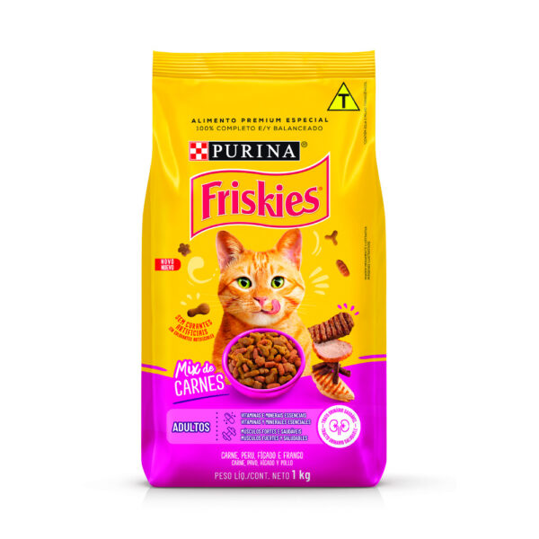 Ração Friskies Mix de Carne para Gatos Adultos Castrados Sabor Carne, Peru, Fígado e Frango 3kg